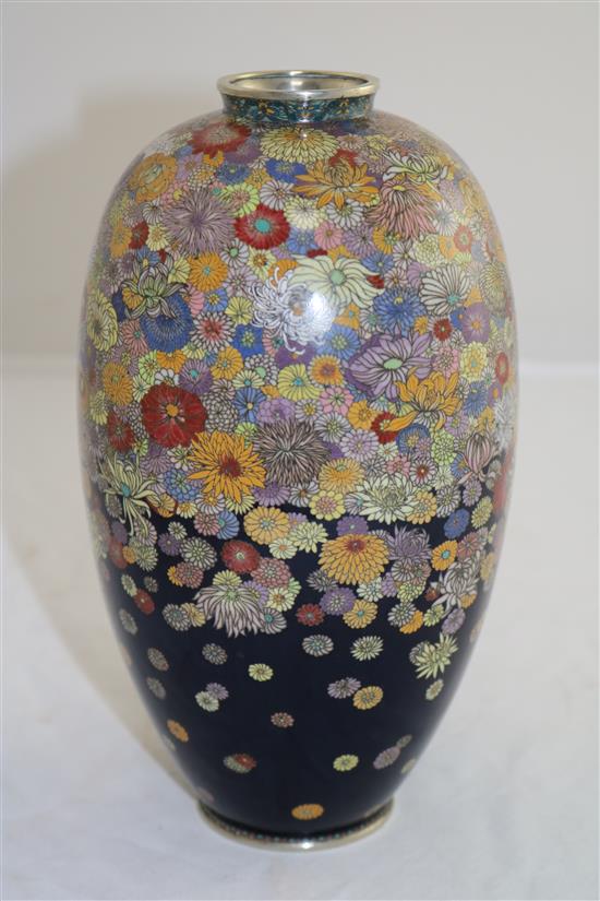 A Japanese millefleur silver wire cloisonne enamel vase, 20cm